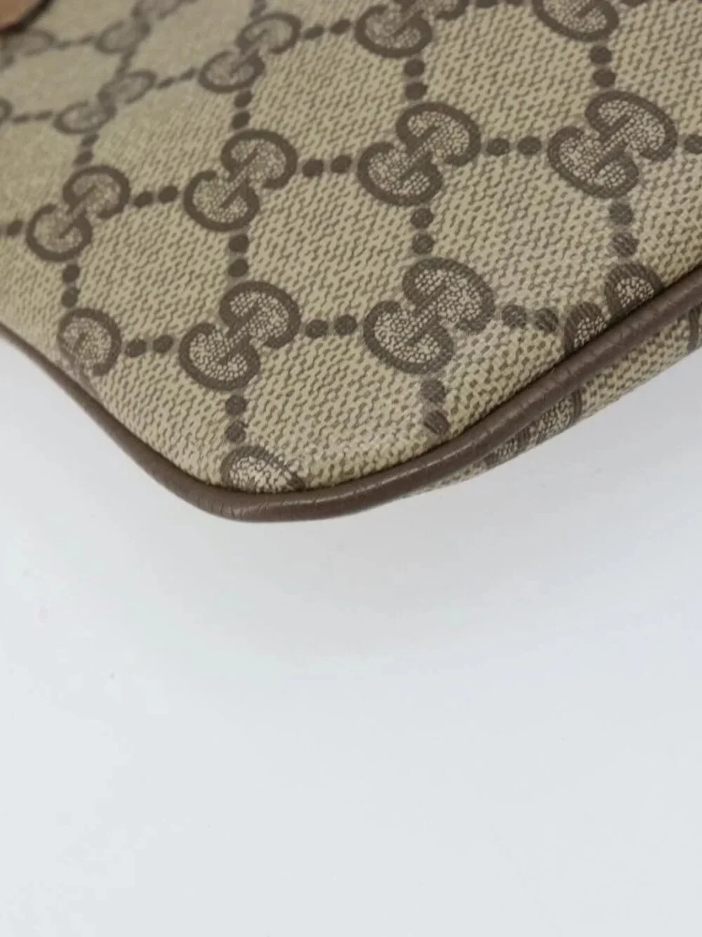 GUCCI GG Supreme Web Sherry Line Bag PVC Beige Gold 68 02 047 Auth 172006